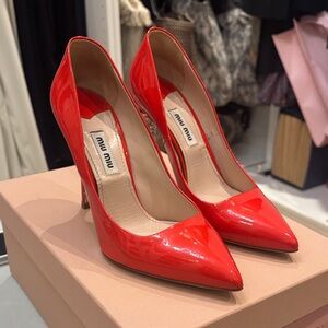 Miu Miu Red/Orange Patent Leather Pumps